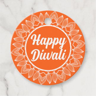 Étiquettes Cadeau Balise de voeux Diwali Orange Rangoli