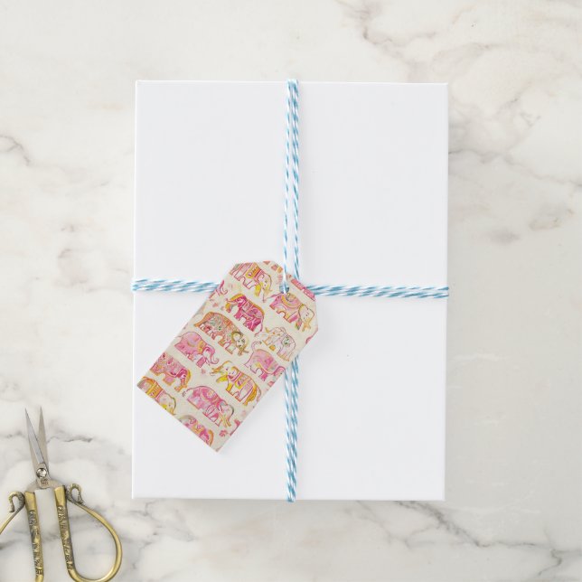 Étiquettes-cadeau Balise d'impression Elephant Cadeau - Boho look fa (Avec de laficelle)