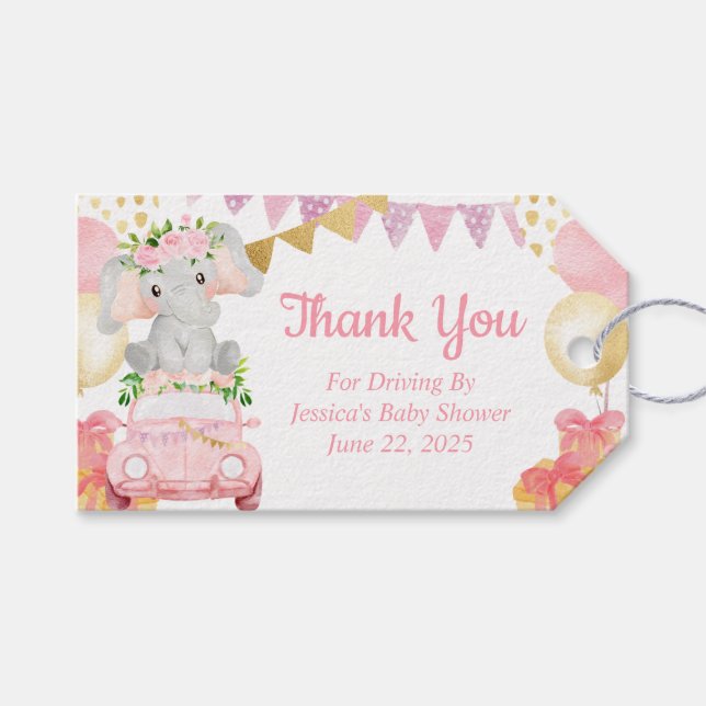 Étiquettes-cadeau Balise Drive By Elephant Baby shower Merci (Devant (Horizontal))