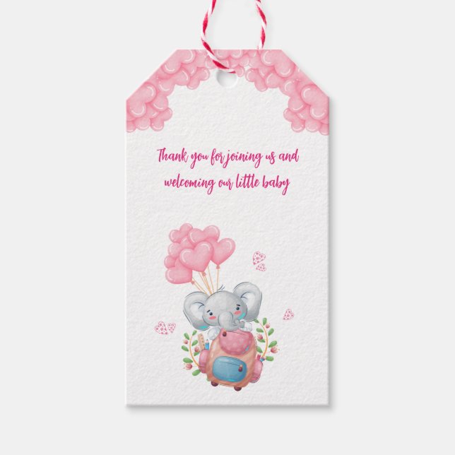Étiquettes-cadeau Balise Eléphant mignon Et Merci Balloon Rose (Devant)