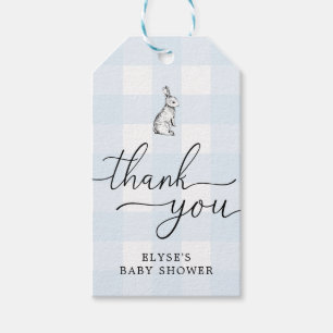 Étiquettes-cadeau Balise En vichy lapin bleu Merci Favoriser
