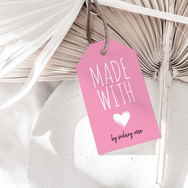 Étiquettes-cadeau Balise Fabriqué avec amour Coeur rose Hang (Créateur téléchargé)