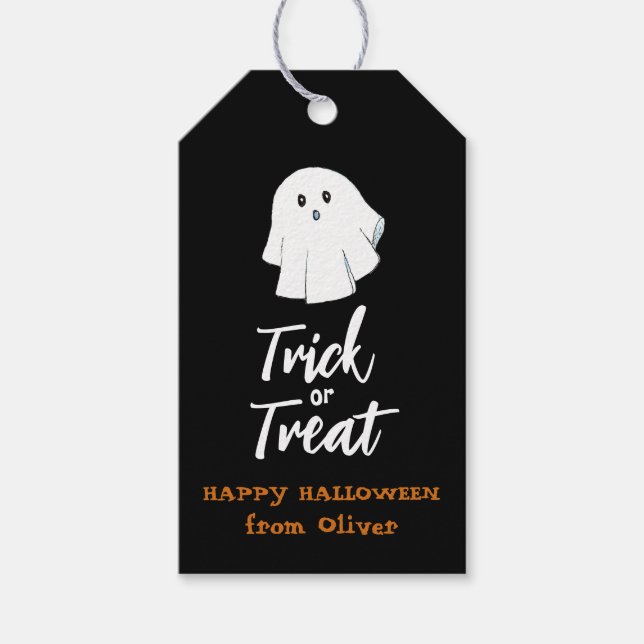 Étiquettes-cadeau Balise fantôme mignonne ou traiter Halloween étiqu (Devant)