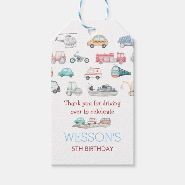 Étiquettes-cadeau Balise Faveur d'anniversaire du transport, (Devant)
