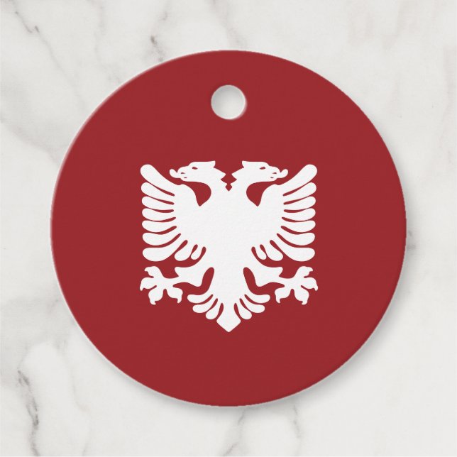 Étiquettes Cadeau Balise Faveur de l'aigle albanais blanc et rouge (Devant)