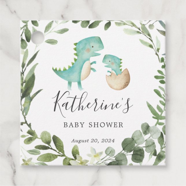 Étiquettes Cadeau Balise Favori Baby shower Dinosaur bébé maman Favo (Devant)