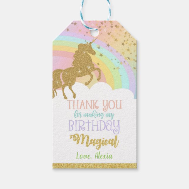Étiquettes-cadeau Balise Favoriser l'anniversaire de la licorne (Devant)