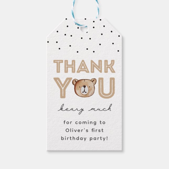 Étiquettes-cadeau Balise Favoriser l'anniversaire de l'ours | Étique (Devant)