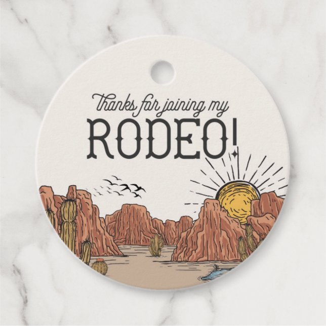 Étiquettes Cadeau Balise Favorite du Baby shower de rodéo Wild West (Devant)