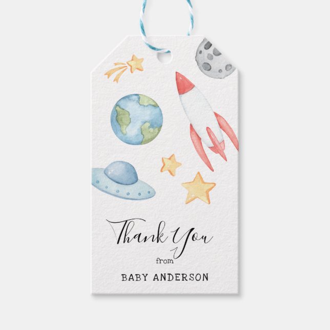 Étiquettes-cadeau Balise Favour du Merci du Baby shower de l'espace  (Devant)