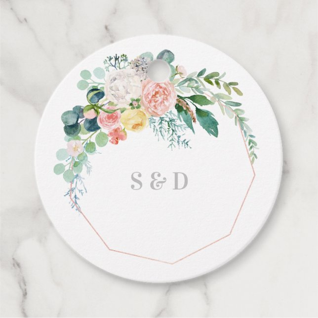 Étiquettes Cadeau Balise Fleur Beauté Mariage Monogramme Favoriser (Devant)