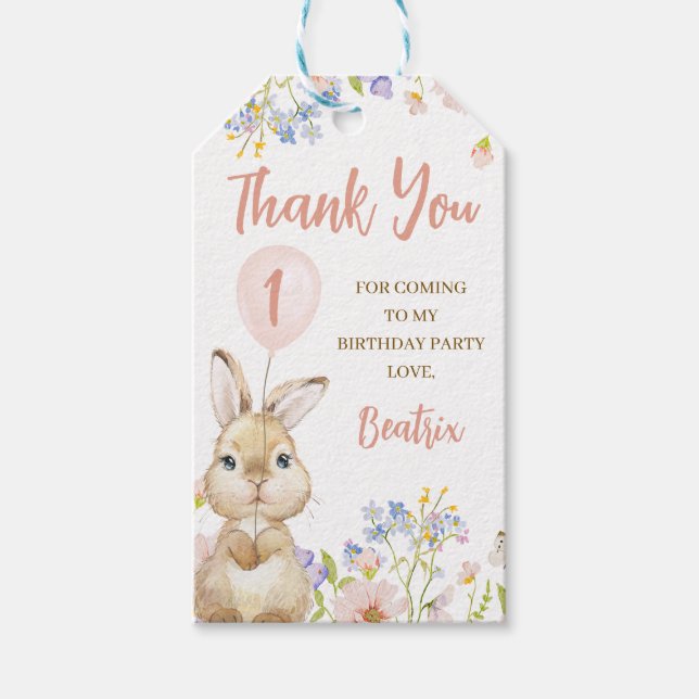 Étiquettes-cadeau Balise fleur sauvage Un Lapin Anniversaire Merci (Devant)