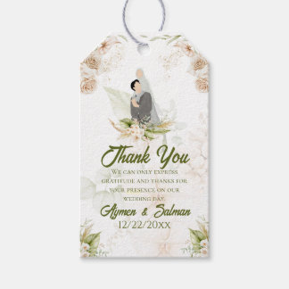 Étiquettes-cadeau Balise Floral Vert & Beige Mariage islamique Merci