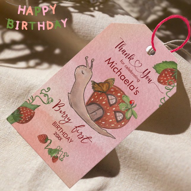 Étiquettes-cadeau Balise Fraise Favorite Personnalisée : Anniversair (Custom Strawberry Favor Tag: Birthday & Baby Gift Tags)