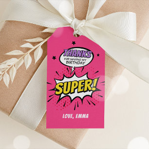 Étiquettes-cadeau Balise Girl Superhero Merci, Superhero Favor
