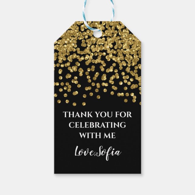 Étiquettes-cadeau Balise Gold Parties scintillant Confetti Merci Ann (Devant)