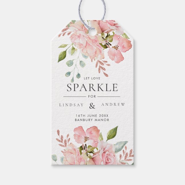 Étiquettes-cadeau Balise Joli rose Roses et Mariage de Parties scint (Devant)
