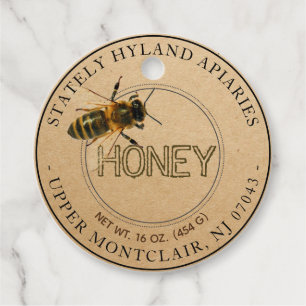 Étiquettes Cadeau Balise Kraft Honey Jar Neck avec abeille à miel ré