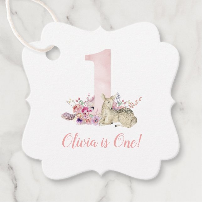 Étiquettes Cadeau Balise Little Deer First Birthday Party Favoriser (Devant)