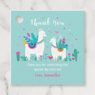 Étiquettes Cadeau Balise Llama Fiesta Carré Favoriser