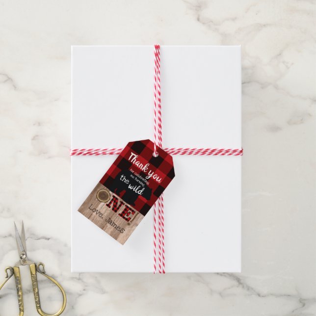 Étiquettes-cadeau Balise Lumberjack Wild One Bear Plaid Flannel Fave (Avec de la ficelle)