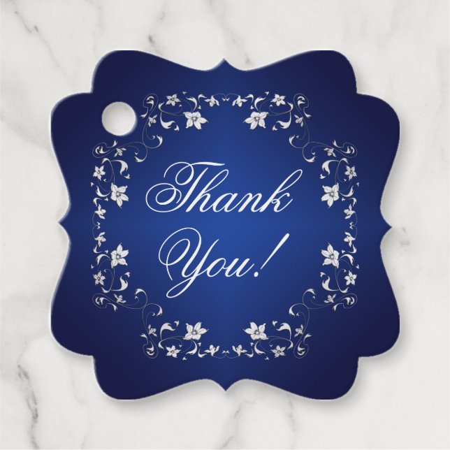 Étiquettes Cadeau Balise Marine, Argent Floral Wedding Favor (Devant)