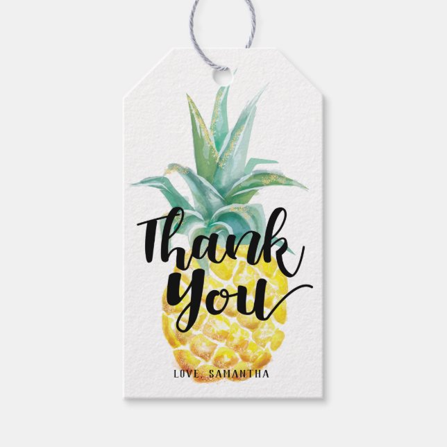 Étiquettes-cadeau Balise Merci ananas aquarelle (Devant)