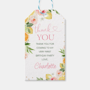 Étiquettes-cadeau Balise Merci d'anniversaire de l'agrumes rose