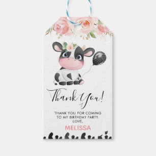 Étiquettes-cadeau Balise Merci d'anniversaire de naissance de vache