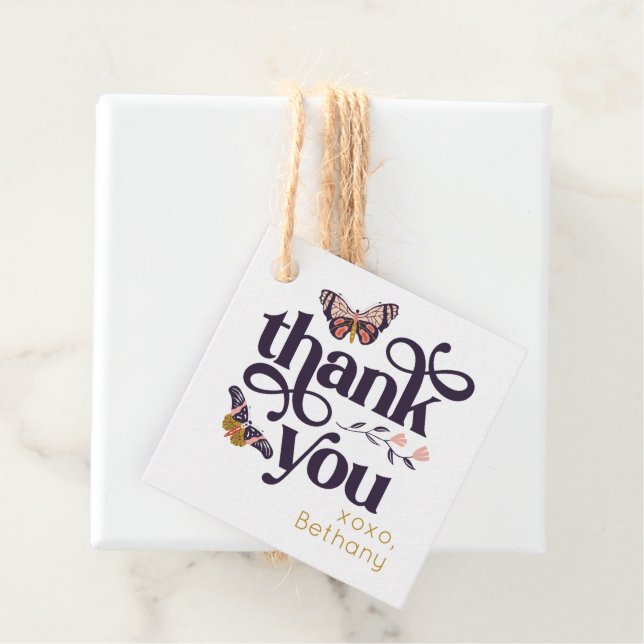 Étiquettes Cadeau Balise Merci d'anniversaire papillon Favoriser (En situation)