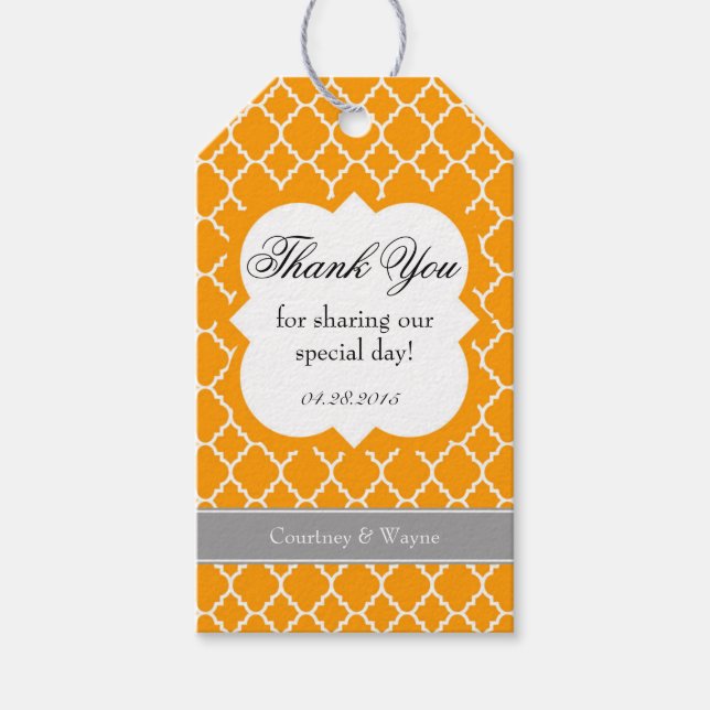 Étiquettes-cadeau Balise Merci Mariage Quatrefoil blanc orange (Devant)