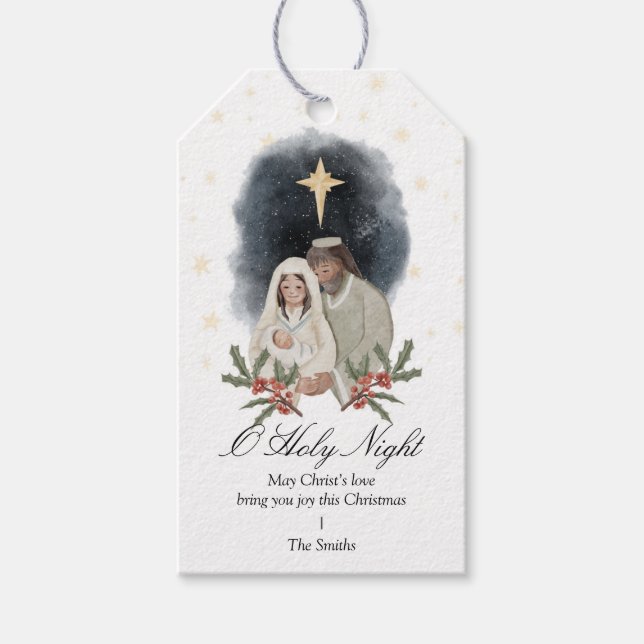 Étiquettes-cadeau Balise Nativité Saint Famille cadeau de Noël (Devant)
