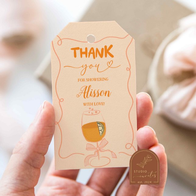 Étiquettes-cadeau Balise Orange Aperol Spritz Fête des mariées Merci (Créateur téléchargé)