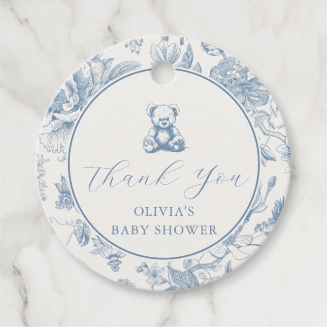 Étiquettes Cadeau Balise Ours en Teddy Toile Bleu (Devant)