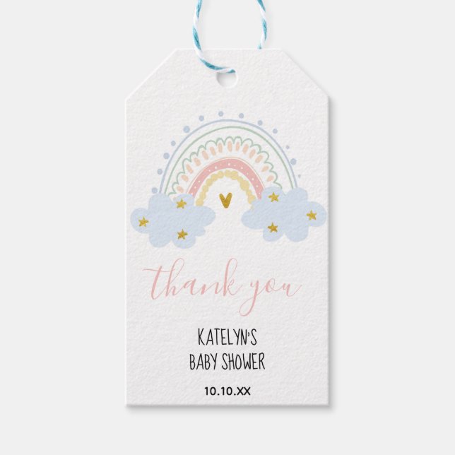 Étiquettes-cadeau Balise Pastel Rainbow Merci (Devant)