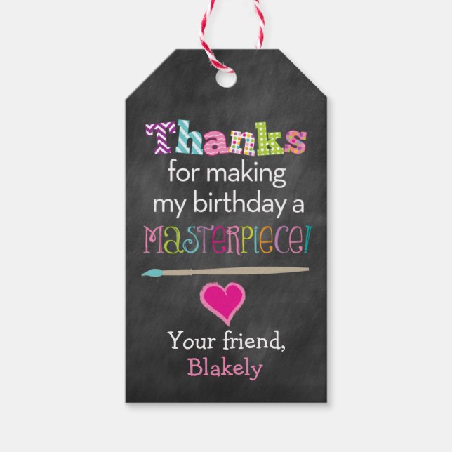 Étiquettes-cadeau Balise Peinture ou Art Anniversaire Favorise (Devant)