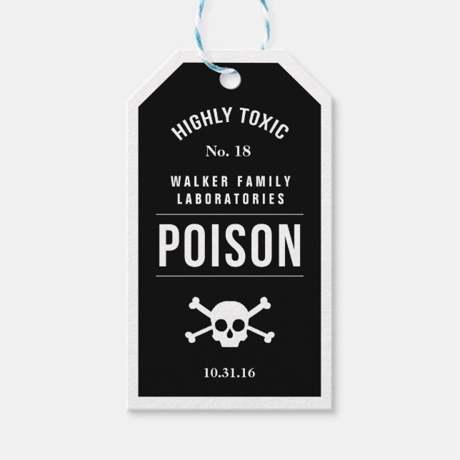 Étiquettes-cadeau Balise poison de laboratoire d'Halloween noir et b (Devant)