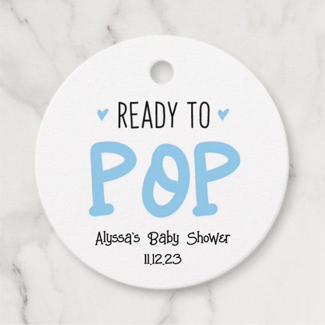 Étiquettes Cadeau Balise Prêt À Appuyer Sur Le Baby shower Bleu (Devant)