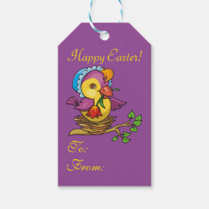 Étiquettes-cadeau Balise Pretty Chick Nesting Flowers Purple EasterG