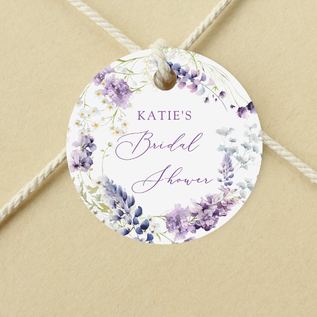 Étiquettes Cadeau Balise Purple + Lavender Floral Round Faver (Créateur téléchargé)