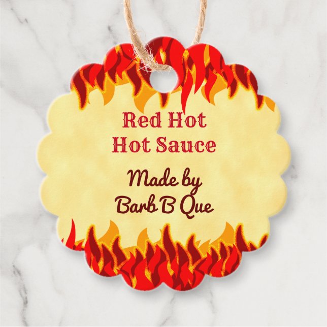 Étiquettes Cadeau Balise Red Flames modifiable rétro BBQ Hot Sauce (Devant)