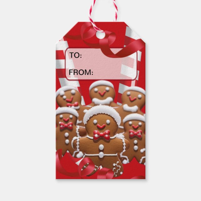 Étiquettes-cadeau Balise Red Gingerbread Hommes/Cadeau (Devant)