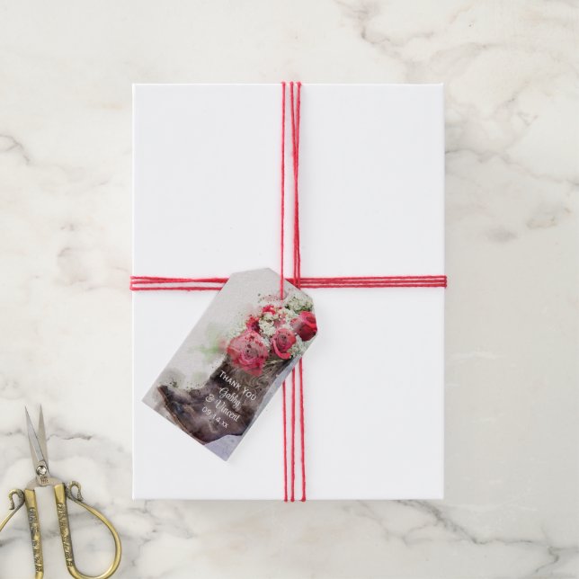 Étiquettes-cadeau Balise Red Roses Cowboy Boots Western Wedding Favo (Avec de la ficelle)