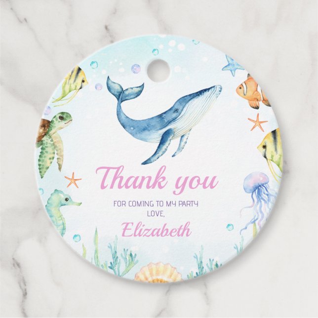 Étiquettes Cadeau Balise ronde de Merci d'anniversaire de la mer (Devant)