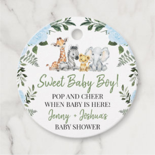Étiquettes Cadeau Balise rose Blue Safari Baby shower Pop It