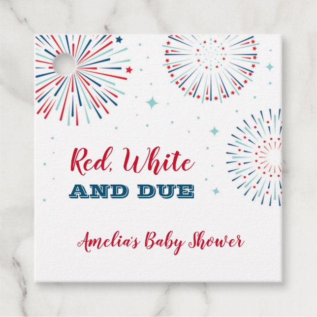 Étiquettes Cadeau Balise rouge, blanc et Baby shower dû Favoriser (Devant)