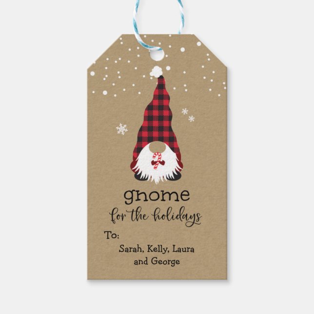 Étiquettes-cadeau Balise Rouge Gnome Pour Les Vacances (Devant)
