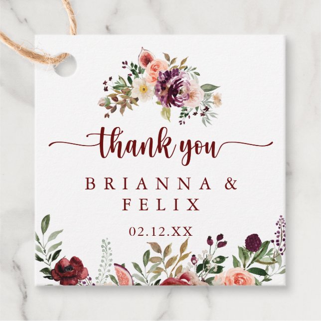 Étiquettes Cadeau Balise Rustique Été Floral Calligraphie Mariage Fa (Devant)