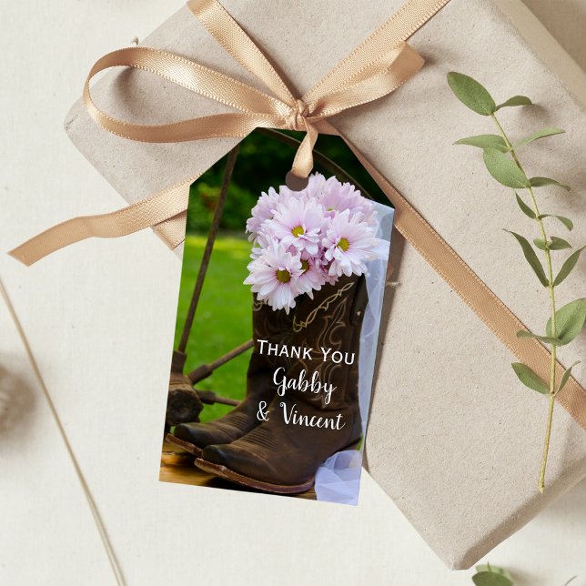 Étiquettes-cadeau Balise Rustique Rose Daisies Cowboy Boots Wedding  (Créateur téléchargé)