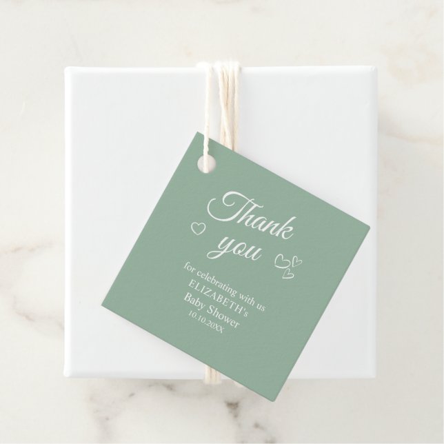 Étiquettes Cadeau Balise Sage Green Simple Baby shower Merci Favoris (En situation)
